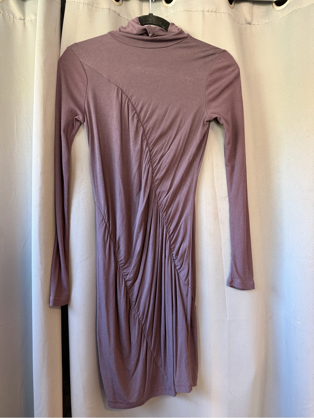 Simply Vera Vera Wang Mauve Long Sleeve Ruched Turtleneck Dress